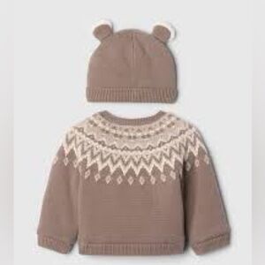 NWT Baby Gap Fair Isle Cozy Cardigan Sweater Set Hat 3-6mo